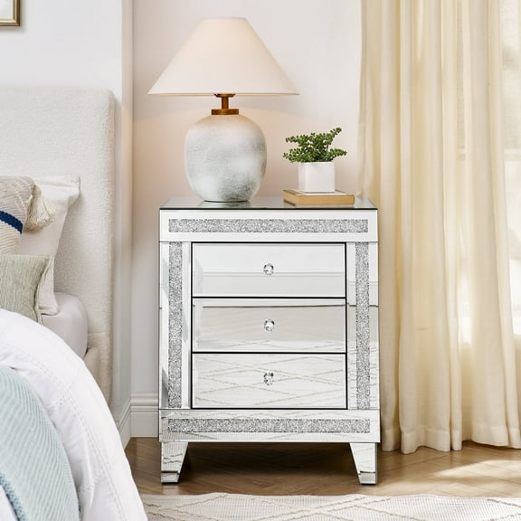 Eleshine 3-Drawer Modern Storage Cabinet Nightstand with Crystal Handle, 26.8 x 15.8 x 21.65 in