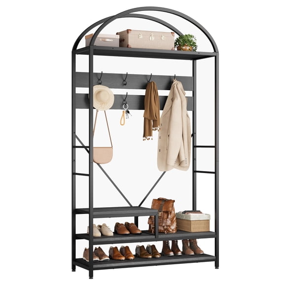 Elet Double Arch Hall Tree & Arch Shelf Set – Vintage-Modern Entryway Organizer for Entryway or Dining
