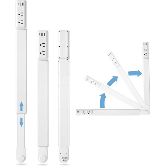 Eletrical Outlet Extender Stick 22"-34" Vertical Power Socket Expander with 2 AC Outlets, USB-A,USB-C Ports,180 Rotating Wall Outlet Extender for Hard-to-Reach Extension Cord Extender Behind Sofa