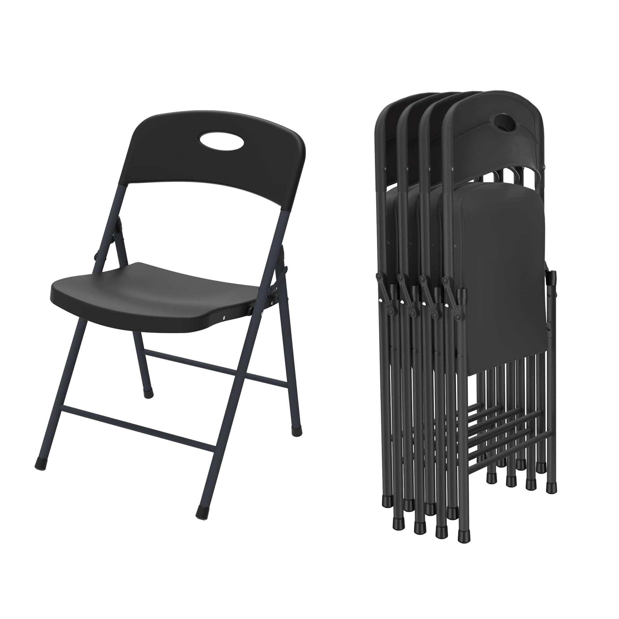 Eleura Home Plastic Folding Chairs 4 Pack, Sturdy Metal Black Foldable Chair, 350 lbs Capacity, Portable for Outdoor/Indoor, Picnic, Party, Patio