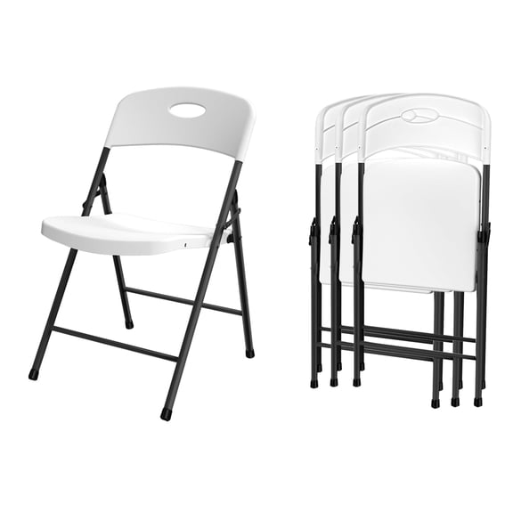 Eleura Home Plastic Folding Chairs 4 Pack, Sturdy Metal White Foldable Chair, 350 lbs Capacity, Portable for Outdoor/Indoor, Picnic, Party, Patio