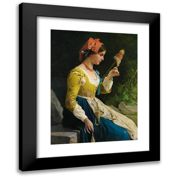 Eleuterio Pagliano 19x24 Black Modern Framed Museum Art Print Titled - The Spinner (1869)