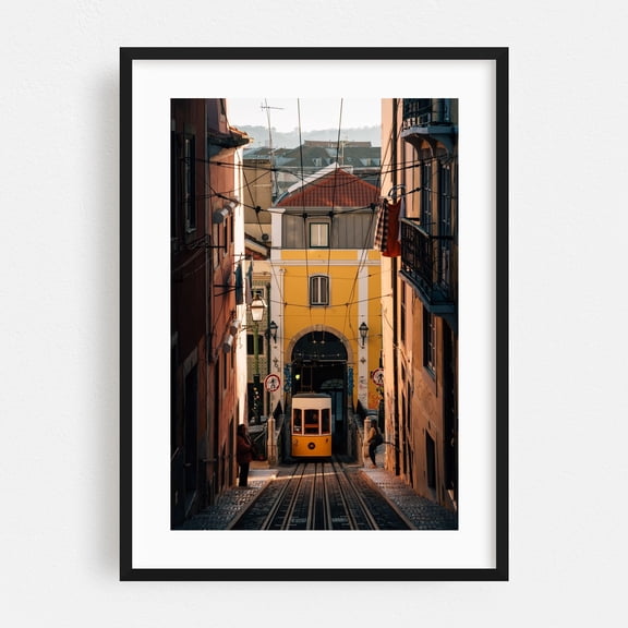 Elevador da Bica 01 - Lisbon Portugal Photography Street Photography City Vintage Architecture Travel Poster Graffiti Black Framed Wall Art Print 5 x 7 inches
