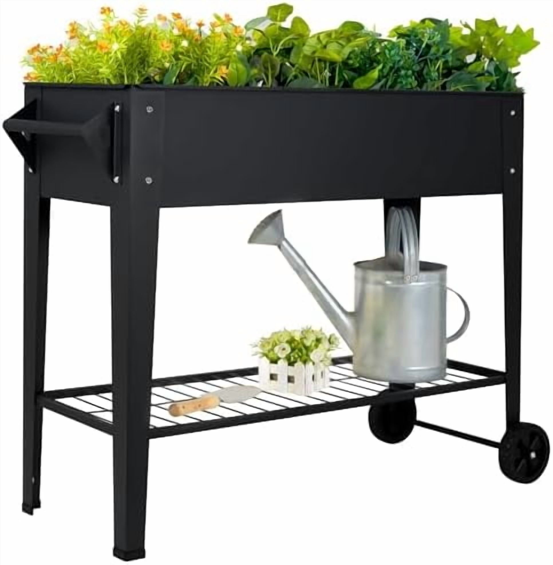 Elevate 32" Tall Raised Garden Bed Outdoor with Wheels & Shelf for Mobility, 400LBS Capacity, Anti-Rust Steel Planter Box for Vegetables/Herbs, Patio-Balcony-Backyard