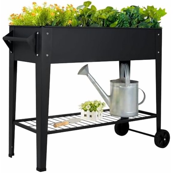 Elevate 32" Tall Raised Garden Bed Outdoor with Wheels & Shelf for Mobility, 400LBS Capacity, Anti-Rust Steel Planter Box for Vegetables/Herbs, Patio-Balcony-Backyard