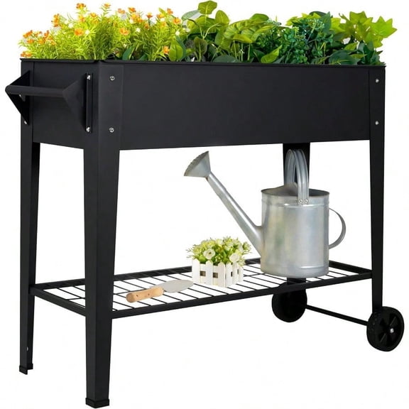Elevate 32 Tall Raised Garden Bed Outdoor With Wheels Shelf For Mobility 400LBS Capacity AntiRust Steel Planter Box For Vegetables Herbs PatioBalconyBackyard