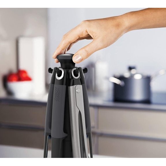 Elevate Carousel Nylon Kitchen Utensil Set with Rotating Storage Stand, 6-piece, Gray