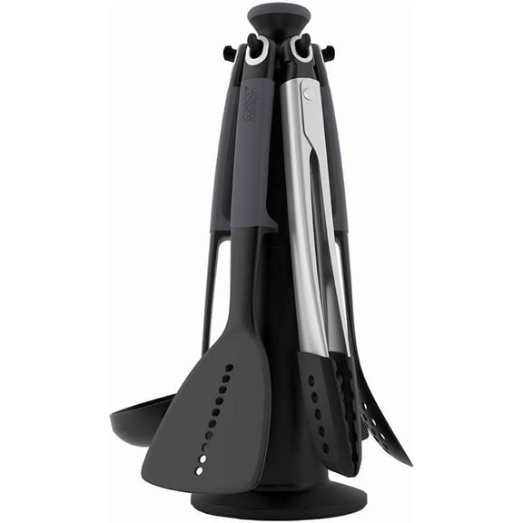 Elevate Carousel Nylon Kitchen Utensil Set with Rotating Storage Stand, 6-piece, Gray