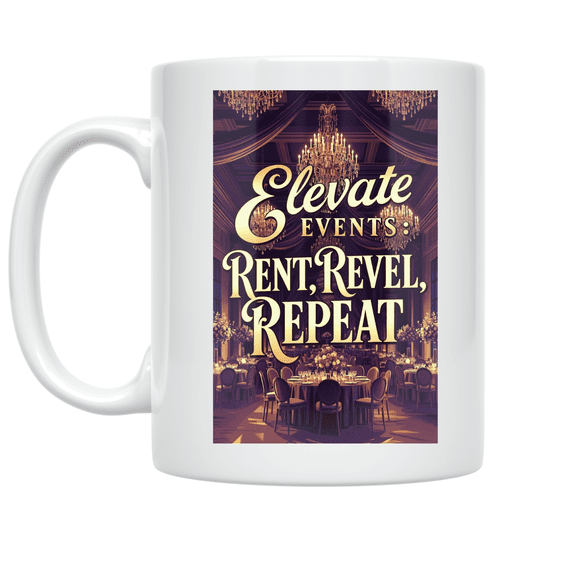 Elevate Events: Rent, Revel, Repeat - Event Planner - 11 oz Ceramic Coffee Mug