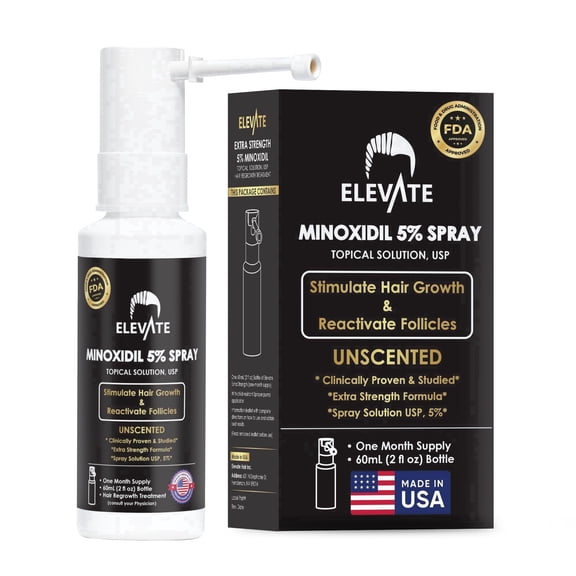 Elevate 5% Minoxidil Hair Regrowth Treatment Spray, Topical Solution, 2 fl oz