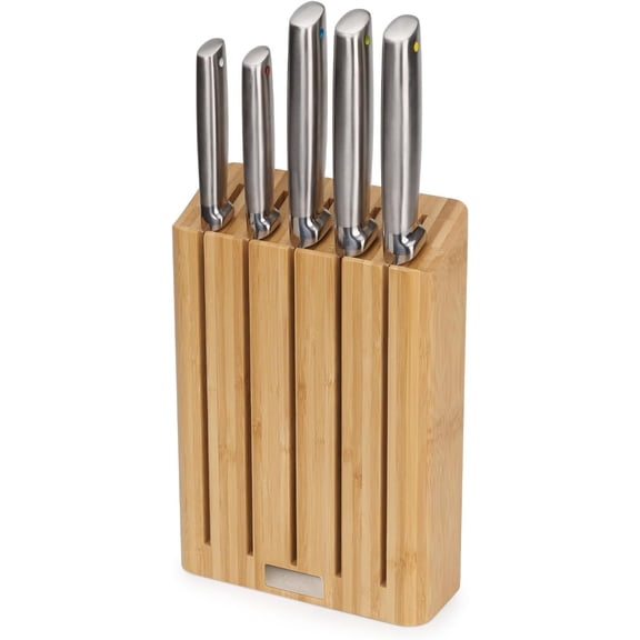Elevate Kitchen Knives 5-Piece Set Japanese Stainless Steel Slimline Bamboo Knife Block