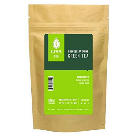 Elevate Tea CHINESE JASMINE GREEN TEA, Loose Leaf Tea Blend,  30 servings, 3 Ounce Pouch, Caffeine Level: Medium, Single Unit