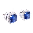 thumbnail image 1 of Elevate yourself with TheJewelryHut Fancy Classic Designer Antique Retro Vintage-Inspired Asscher Shape Blue Sapphire Crystalline and White Diamond Crystalline in Silver Earrings, 1 of 3