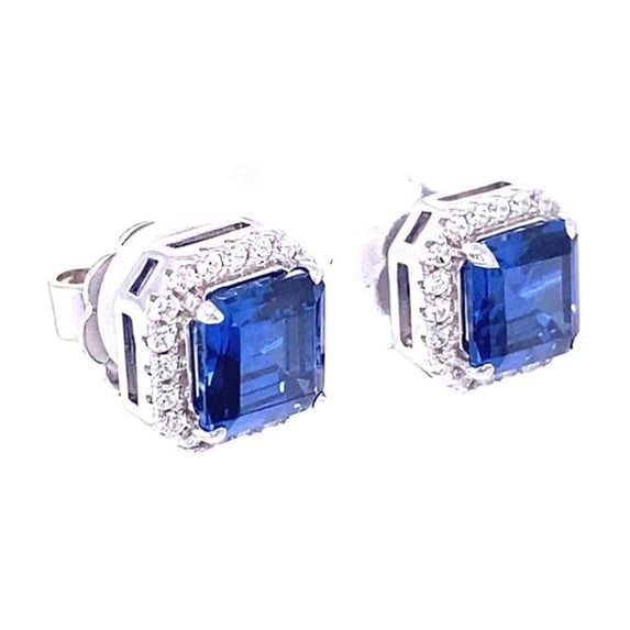 Elevate yourself with TheJewelryHut Fancy Classic Designer Antique Retro Vintage-Inspired Asscher Shape Blue Sapphire Crystalline and White Diamond Crystalline in Silver Earrings
