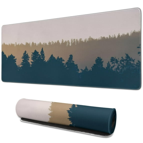 Elevate Your Work or Play - Large Forest Pattern Mouse Pad, Extended, Thin, Non-Slip Rubber Base, Stitched Edges - Perfect for Gamers & Professionals (31.5 x 11.8inches)