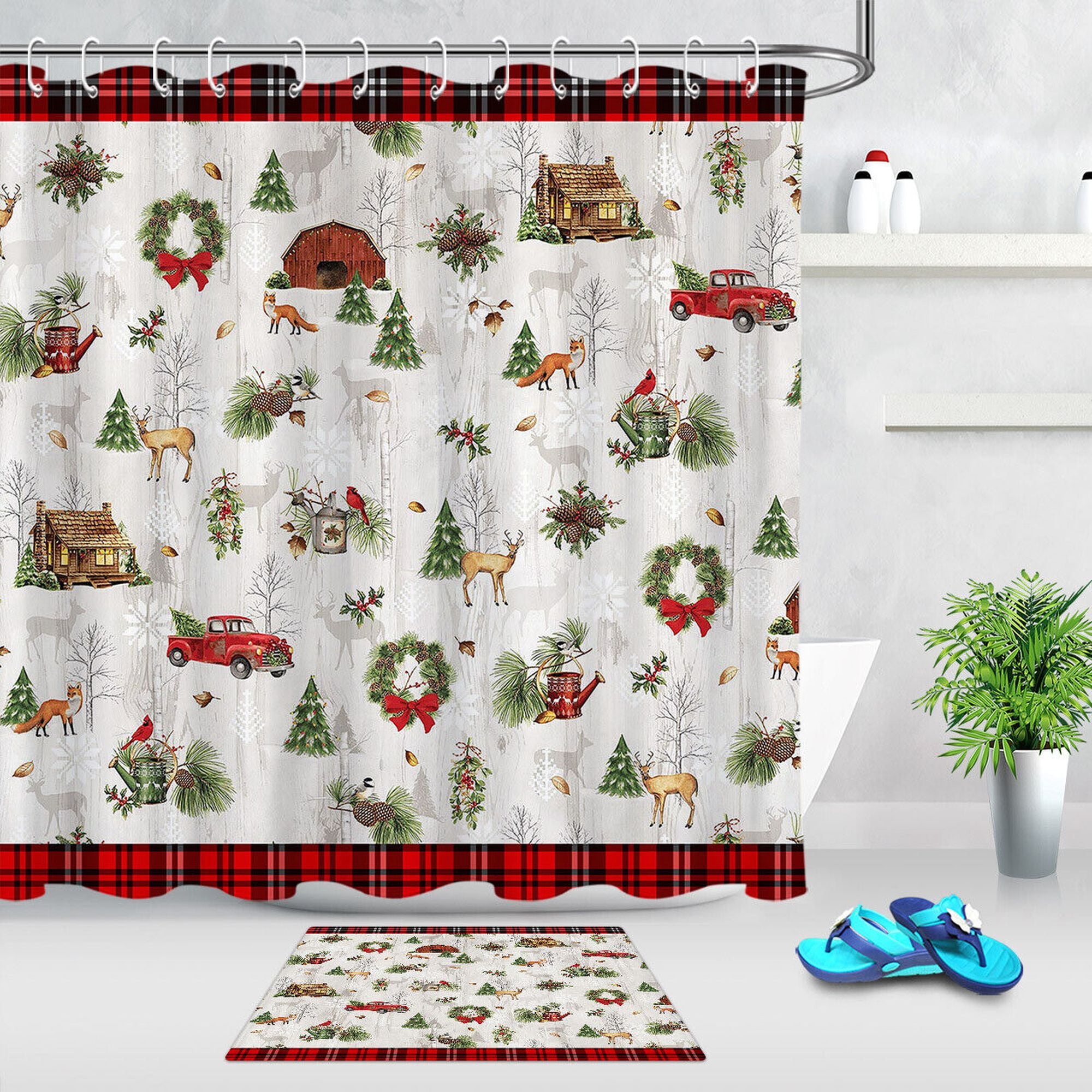 Elevate Your Bathroom Decor with a Rustic Red Truck Shower Curtain Set
