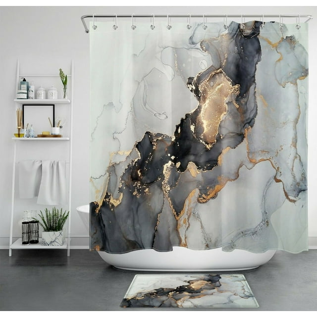 Elevate Your Bathroom Decor With A Stylish Marble Shower Curtain Set