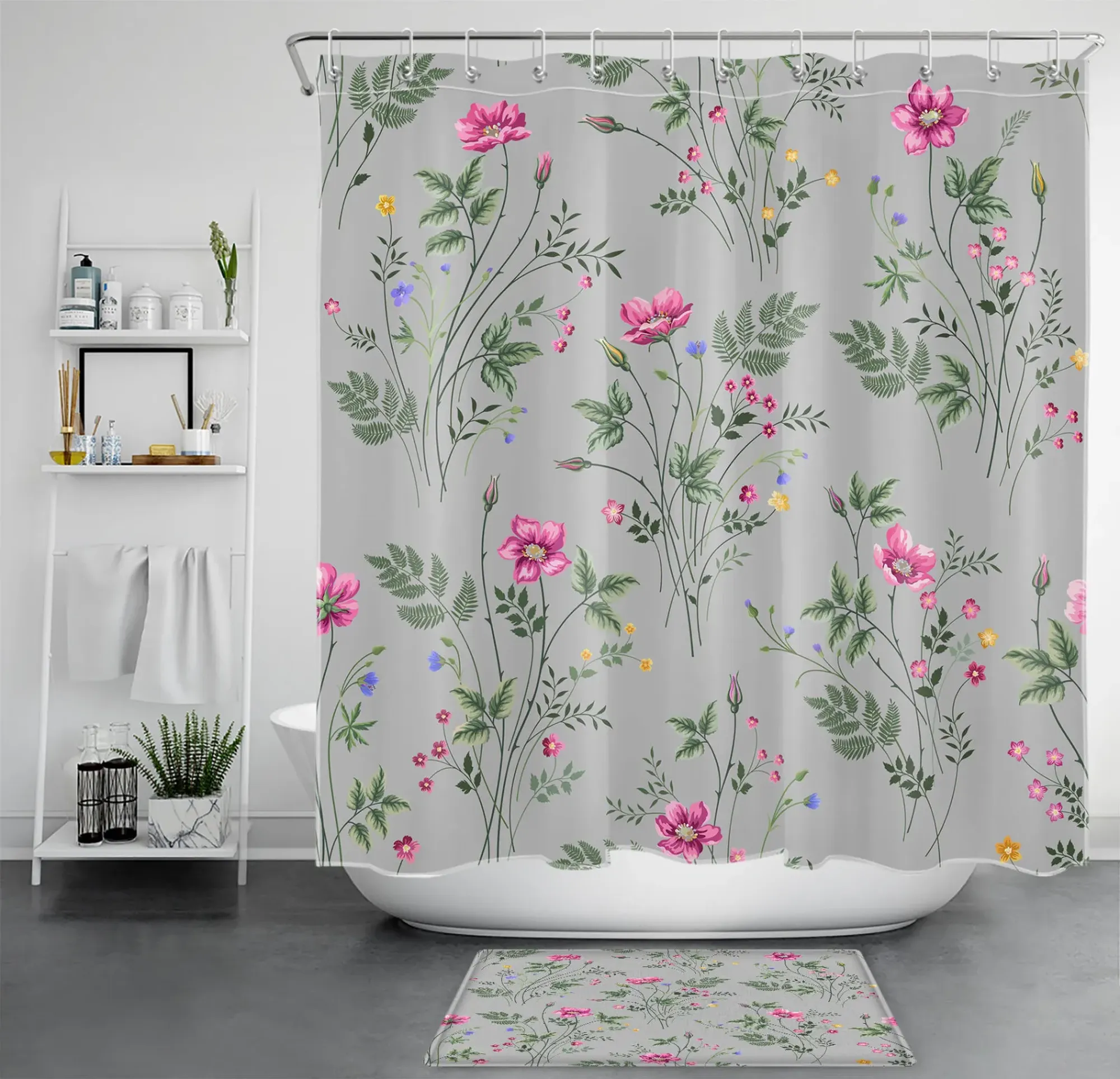 Elevate Your Bathroom Decor With Our Vibrant Green And Pink Botanical