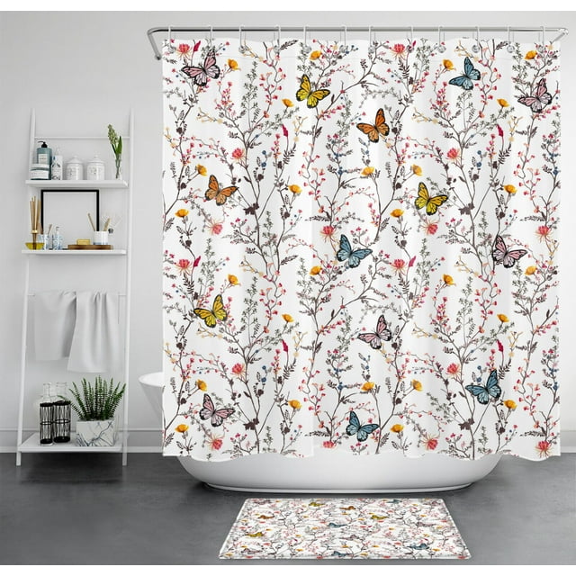 Elevate Your Bathroom Decor with the Red Floral Butterfly Shower Set