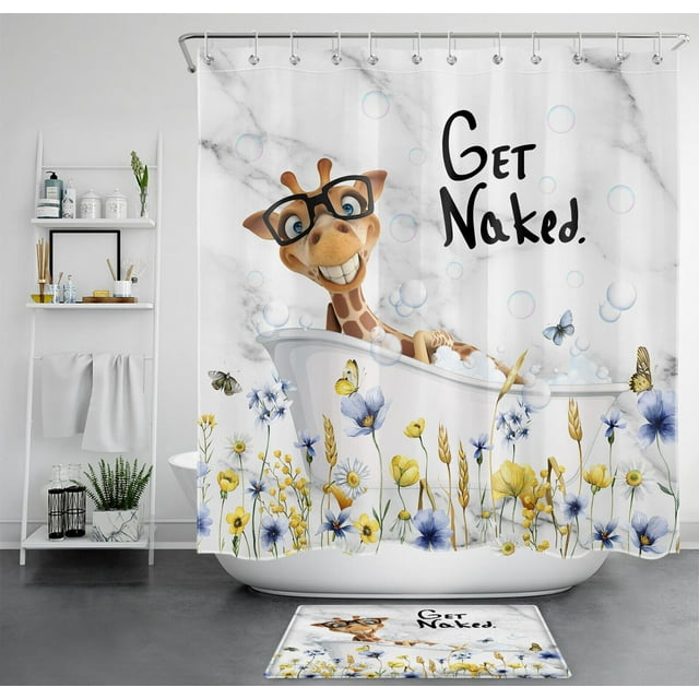 Elevate Your Bathroom Oasis with a Rustic Blue Giraffe Shower Curtain
