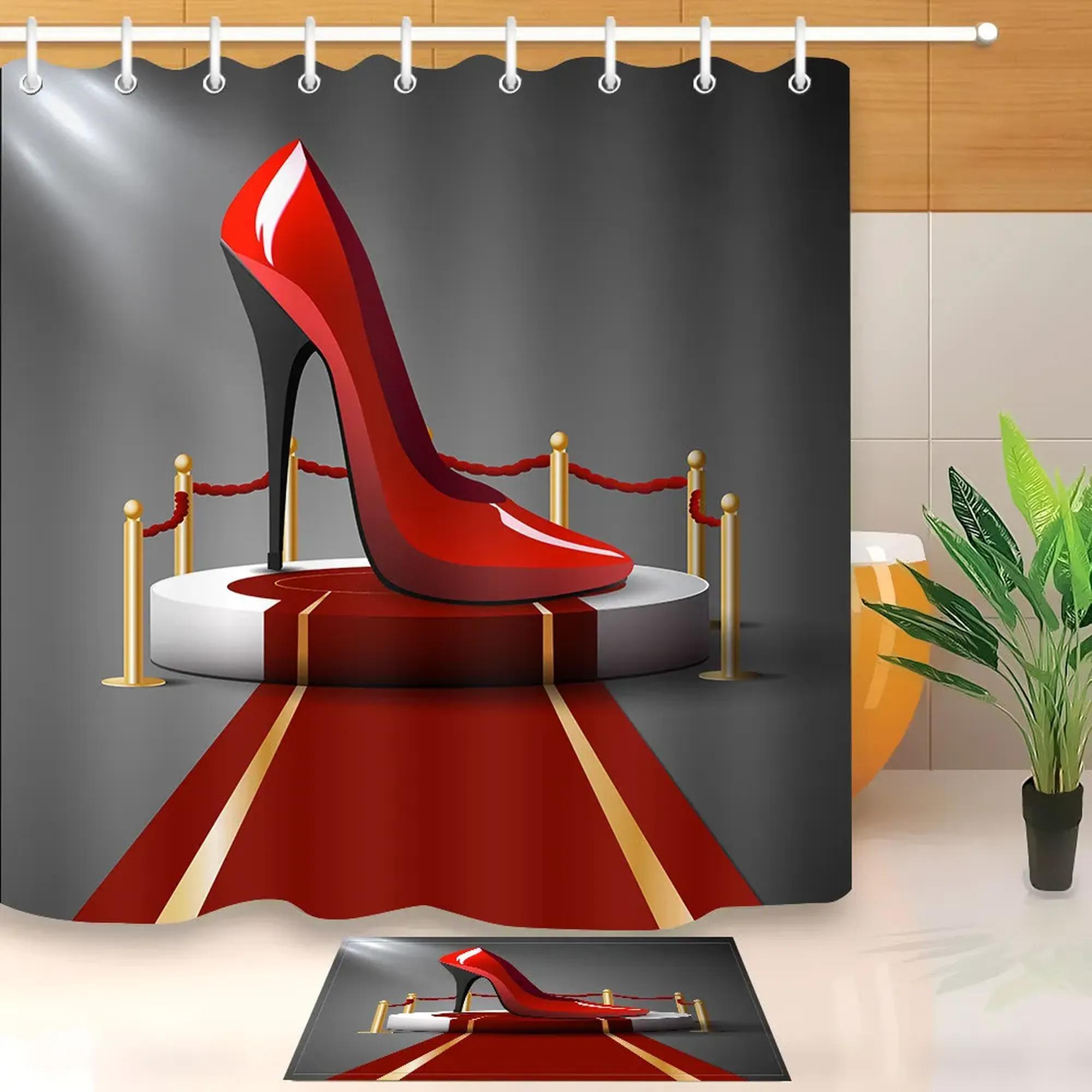 Elevate Your Bathroom Style with Red Heels Shower Curtain