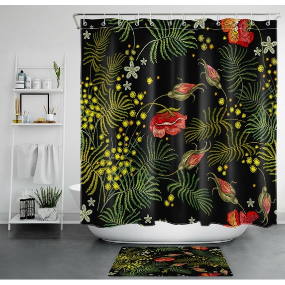 Elevate Your Bathroom with Boho Botanical Bliss: Leafy Shower Curtain & Nature-Inspired Accessories for a Fresh Oasis