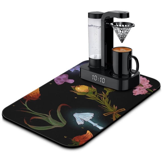 Elevate Your Kitchen Decor with Our 19.5x12in Mushroom & Snails Coffee Drying Mat Absorbent Diatom Mud Kitchen Pads Counter