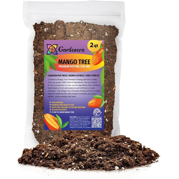 Elevate Your Mango Tree Garden with Gardenera Labs's Organic Potting Mix - Tailored for Robust Mango Trees and Flavorful Harvests - 2 Quart