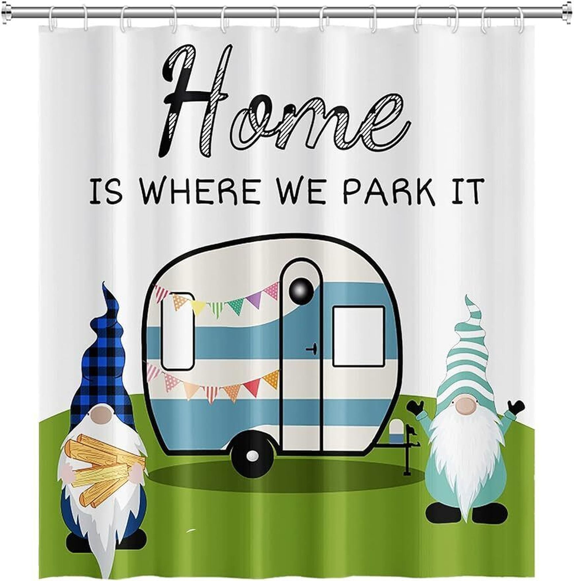 Elevate Your Outdoor Experience with a Bold Blue Gnome Shower Curtain 