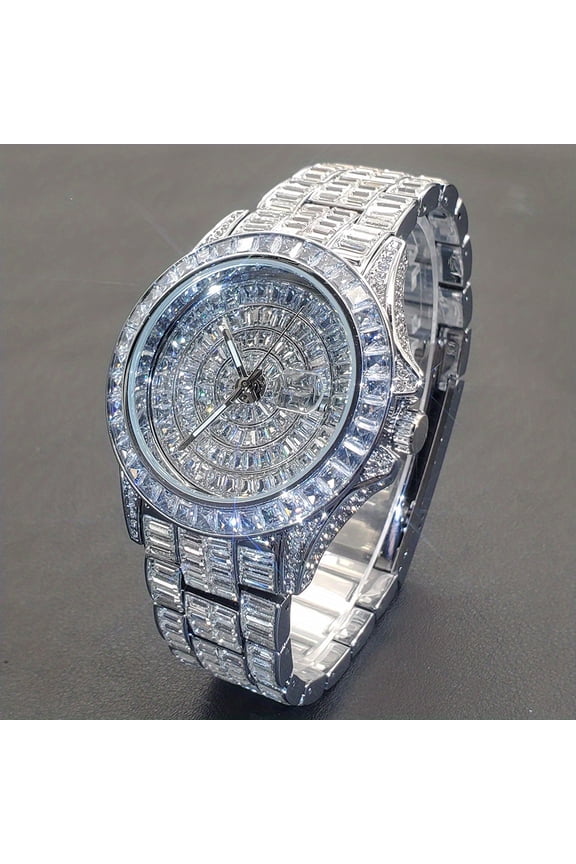 Elevate Your Style: Men's Quartz, Rhinestone-Embellished Waterproof Watch - Perfect for Fashion & Parties