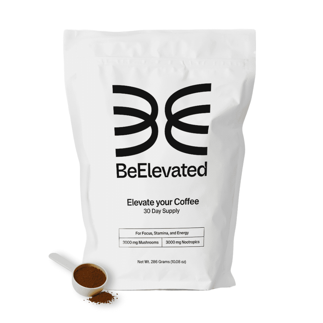 BeElevated Instant Mushroom Coffee Medium Roast  with Adaptogens for Focus, Alertness, and Wellness, 10oz, 30 Servings