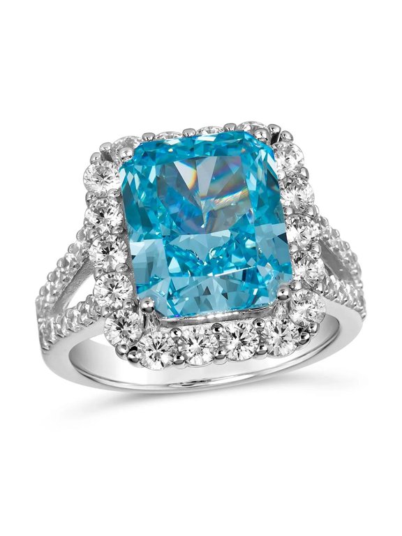 Elevate your Style with TheJewelryHut Vintage Inspired Style Serenity Aquamarine and White Crystalline Silver Ring