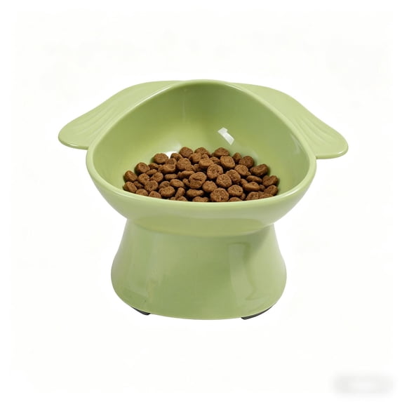 Elevated 15° Tilted Cat Bowl, Neck Protection Spill-Proof Anti-Tip Non-Slip Easy Clean Dishwasher Safe Pet Feeder for Cats, Kittens & Small Dogs, Green