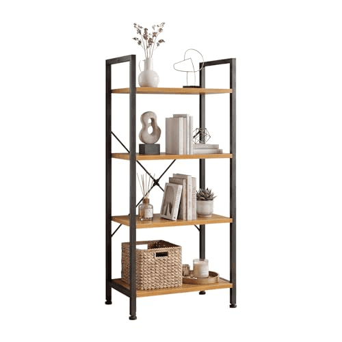 Elevated 4-Tier Open Shelving Unit, Classical Style Display Rack for Home, Living Room and Office Decoration