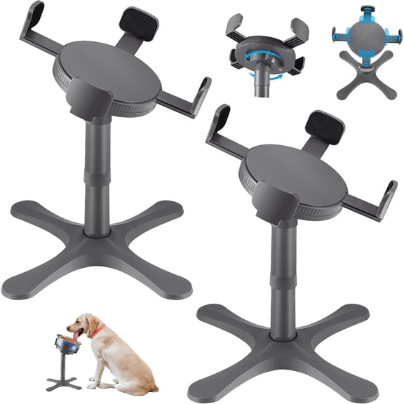Elevated Adjustable Dog Bowl Stand with 3 Heights and 15    Tilted Platform for Medium and Large Breeds (2 Pack) Grey