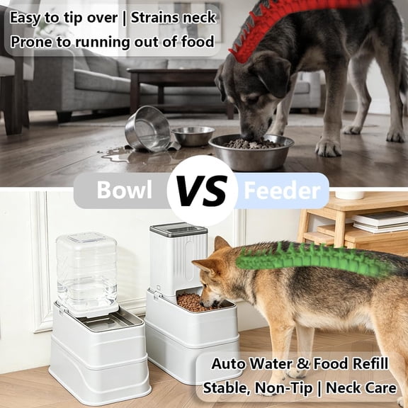 Elevated Automatic Pet Feeder & Water Dispenser, 128oz/3.8L Water & 4.4lb Food Capacity, Stainless Steel Bowl, 2-Level Height Adjustable, Neck Protection for Small/Medium Dogs & Cats