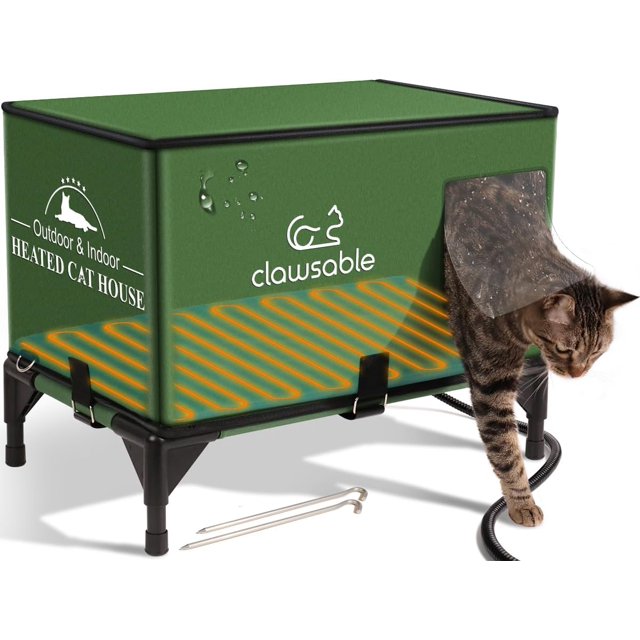Elevated Base Heated Cat House for Outdoor Cat in Winter, Waterproof & Insulated Feral Cat House