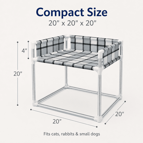 Elevated Bedside Pet Bed with Guardrail, Window Perch Cot Sleeper Hammock for Cats, Small Dogs, and Rabbits