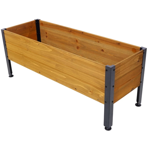 Elevated Black Natural Wood Garden Raised Planter Box Outdoor 37 x 12.75 x 14.75 in Easy Assembly Herb Planters for Outdoor Plants Flowers Vegetables Child Friendly