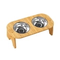 thumbnail image 1 of Elevated Bowls Raised Cat Feeder Durable with Bamboo Stand 15 degree Tilted Cat Bowls Pet Feeder for Small Dogs and Cats Kitten Double Bowl, 1 of 9