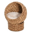 thumbnail image 1 of Elevated Cat Bed, Banana Leaf Basket with Cushion - Natural Water Hyacinth Cat Lounger, Brown - Indoor/Outdoor Cat Furniture for Small Pets, 1 of 9
