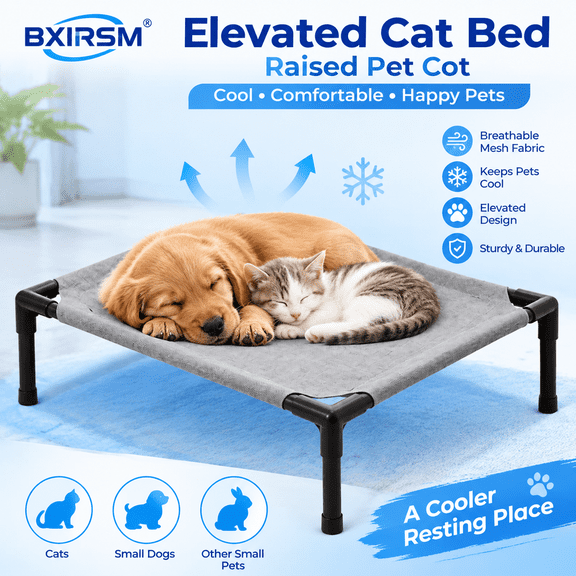 Elevated Cat Bed Raised Pet Cot for Cats Kittens Small Dogs, Cooling Breathable Mesh Off Ground, Indoor Outdoor Portable Easy Clean Puppy Kitten Bed