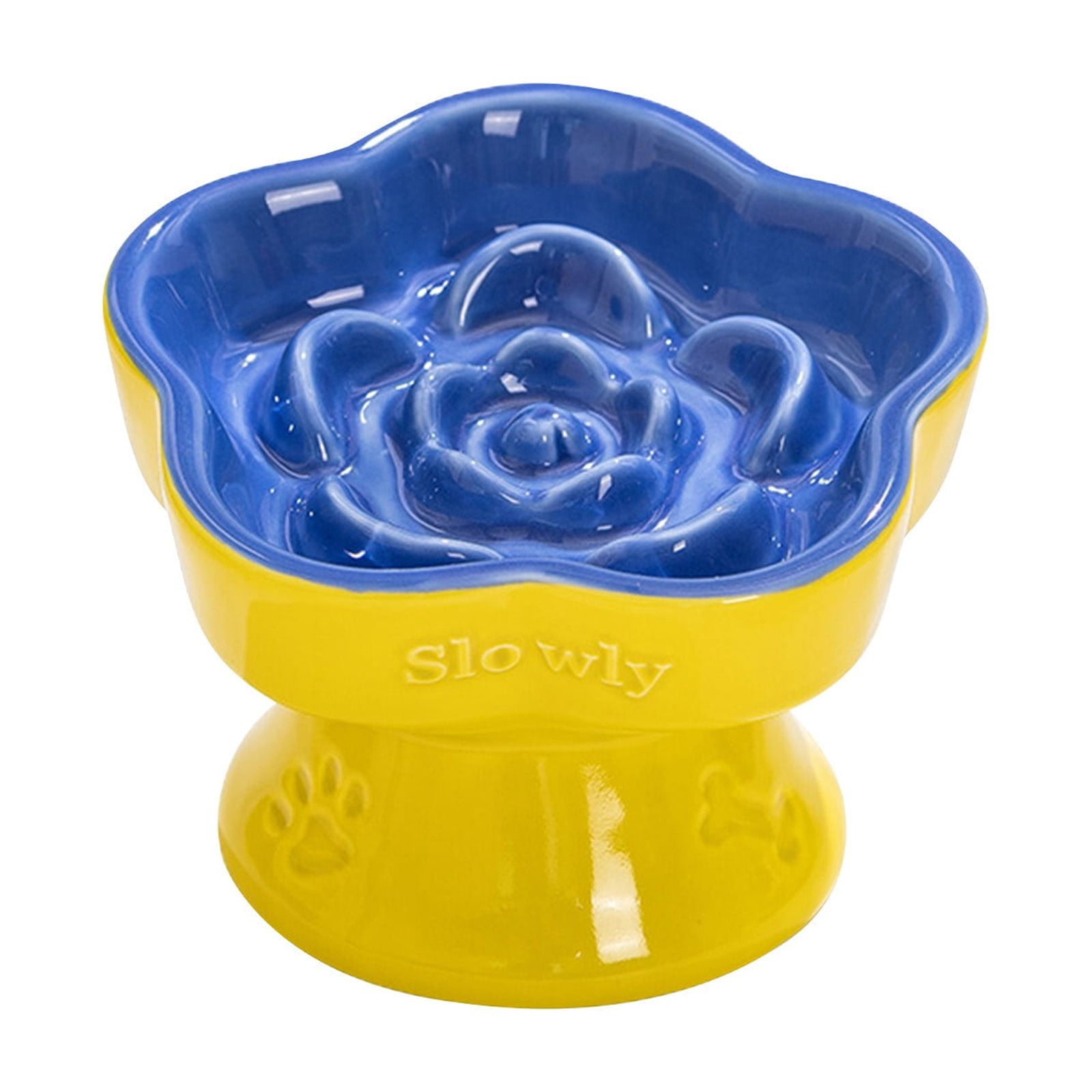Elevated Cat Bowl,5.8" Ceramic Slow Feeder Cat Bowls, Cute Flowers Designs, Reduces Swallowing and Overeating, Shallow Wide Dishes for Dry/Wet Foods