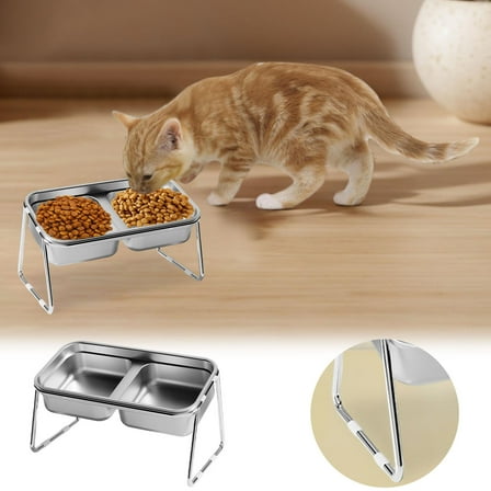 Elevated Cat Bowl Cat Bowls With Stand Raised Bowl Double Bowl Stainless Steel Bowls With Stand 15 Inclined Feeder Cat Food And Water Bowl Anti Vomiting Raised Cat Dishes for Food and Water