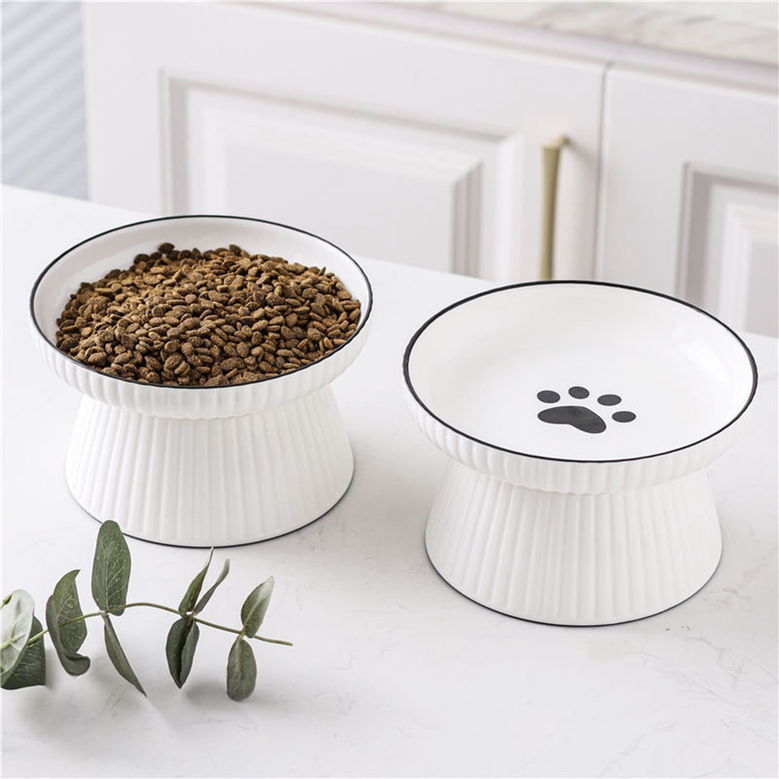 Elevated Cat Bowl Wide Shallow Ceramic Kitten Food Water Dish with Stable Non- Base Whisker Fatigue Relief Feeder Pet Feeding Station for Small Medium Cats Wet Dry Food Water Indoor