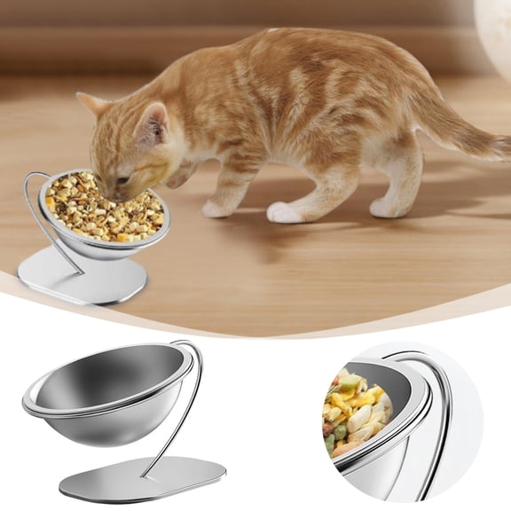 Elevated Cat Bowls,15 Degree Inclined Stainless Steel Cat Bowls,Detachable Metal Bracket,Protect The Cervical Spine,Prevent Vomiting,Ergonomic Design for Healthy Eating & Digestion
