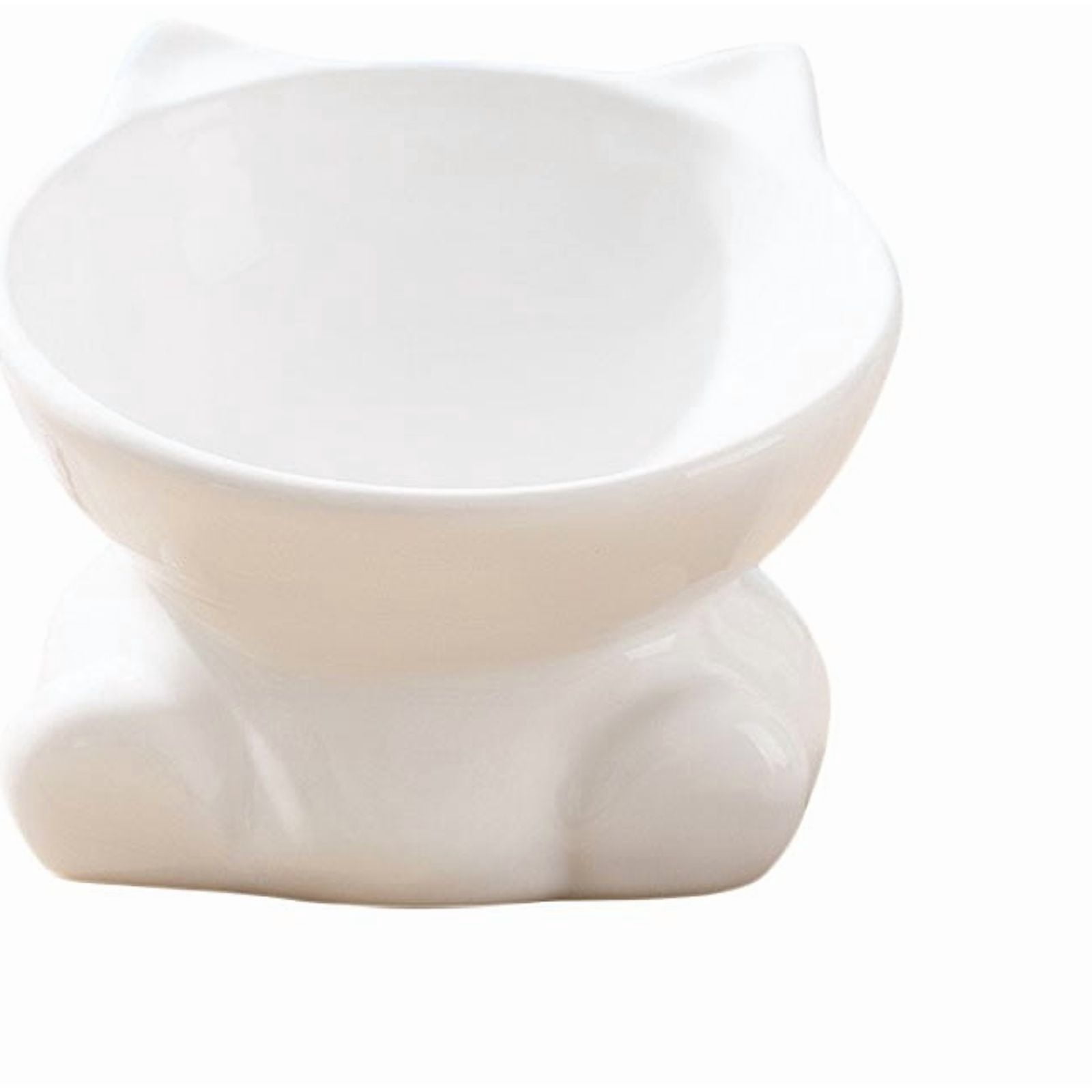 Elevated Cat Bowls Ceramic Raised Feeder Dish for Indoor Cats & Small Dogs, 15-Degree Tilt Whisker Friendly Shallow Bowl to Reduce Neck Strain, Vomit, and Spine Pressure