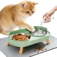 thumbnail image 1 of Elevated Cat Bowls with Food Mat, Splash Proof Anti Vomiting Raised Cat Food and Water Bowl Set, 2 Stainless Steel Dishes for Cats and Puppy, Pet Bowl for Indoor Cats White, 1 of 6