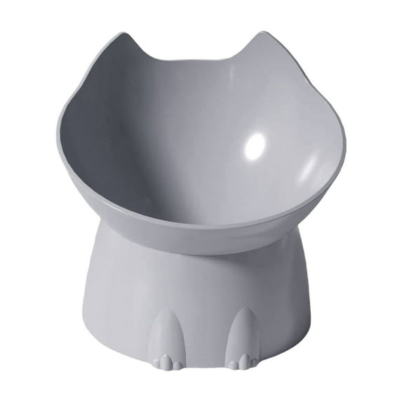 Elevated Cat Bowls Plastic Water Bowl, 15° Tilted Design, Anti-Vomiting & Spine Protection, Prevent Whisker Fatigue for Cats and Small Dogs (Gray)
