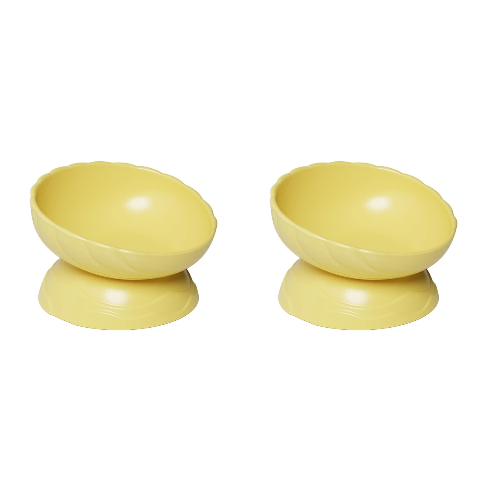 Elevated Cat Bowls Set – 6.1" Wide Ceramic Raised Cat Food & Water Bowls – 15° Tilted Whisker-Friendly Design – Dishwasher & Microwave Safe – Ideal for Indoor Cats & Small Dogs (Yellow, Durable Gift)